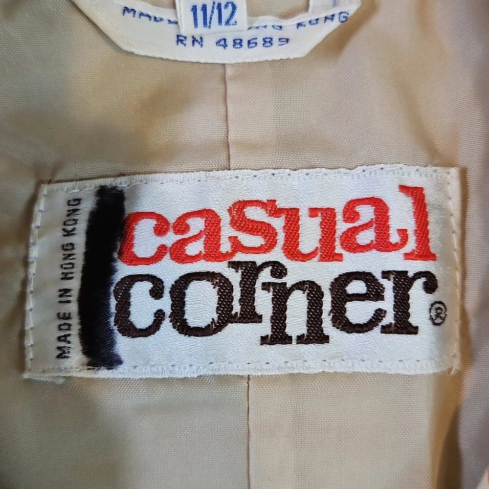 Vintage Casual Corner Tan Utility Jacket with Plaid Hood Kids 11/12 80s